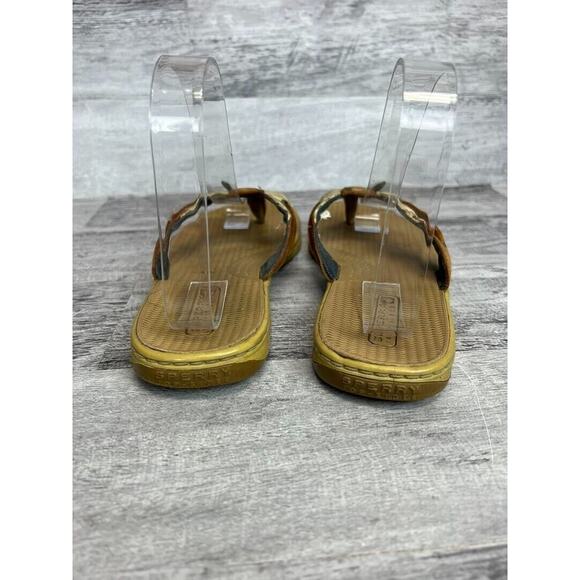 Sperry Womens Size 7M Brown Canvas & Leather Thong Flip-Flops Casual Sandals - Picture 3 of 8